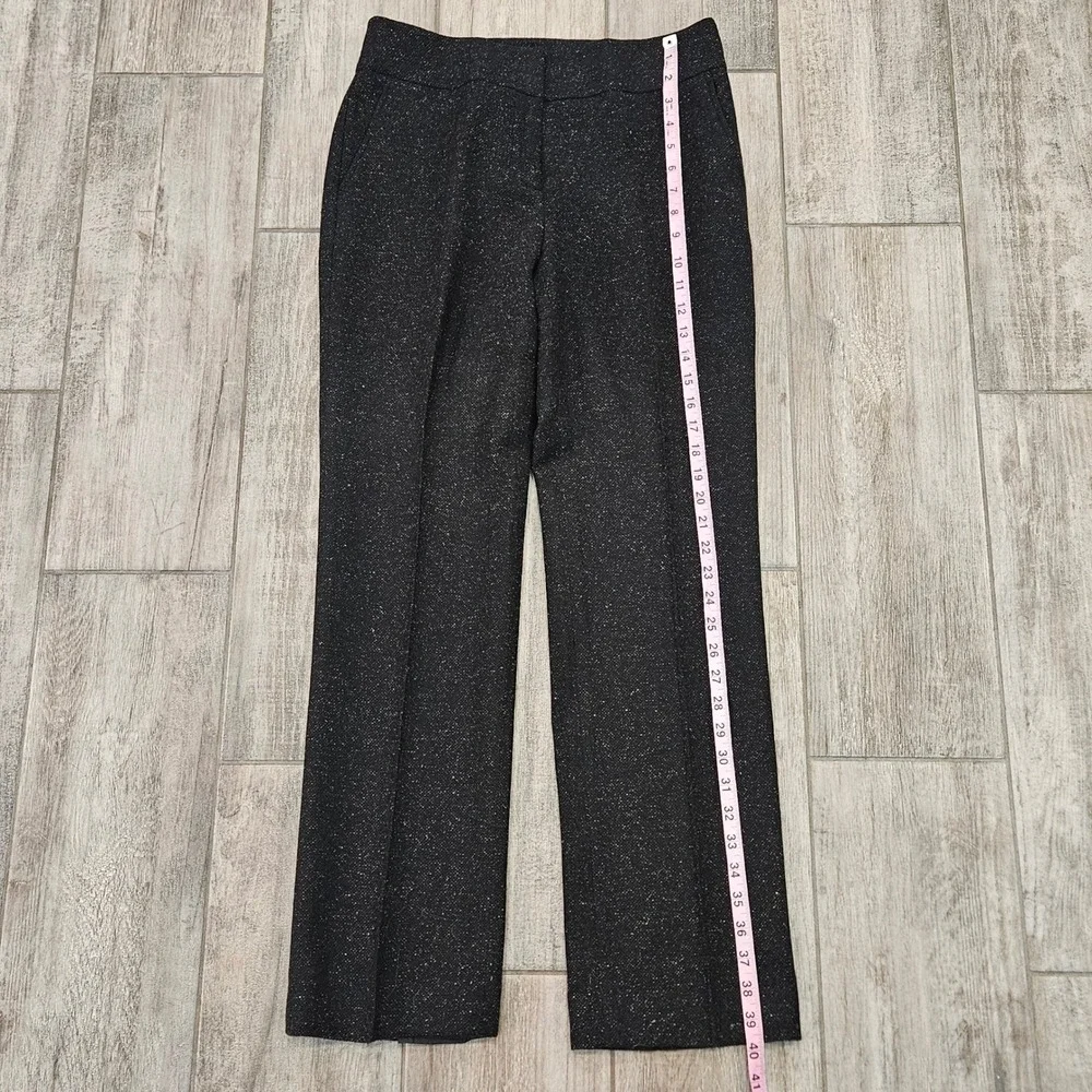 Talbots Heritage Tweed Trousers Size 2 Black Wool Blend Straight Leg Career Work